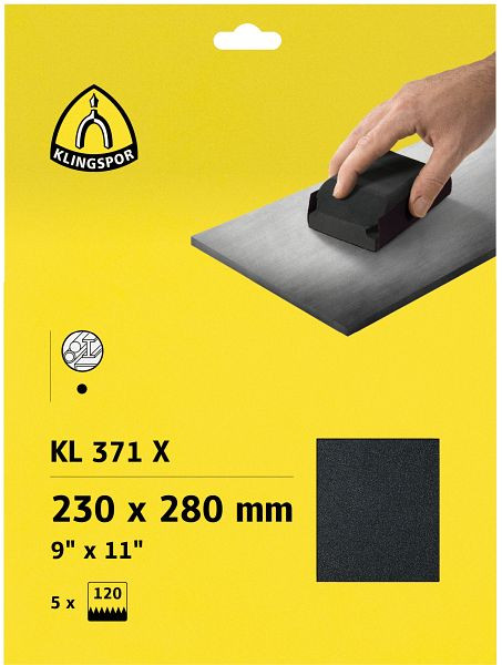 Klingspor KL 371 X Bogen mit Gewebeunterlage 230 x 280 mm Korn 40 SB-verpackt im Reiter, VE: 25 Stück, 241781