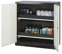 Produktbild von asecos Chemikalienschrank Systema-T CS-102, Korpus anthrazit, Flügeltüren weiß, 2 Tablarauszüge, 208659 asecos Chemikalienschrank Systema-T CS-102, Korpus anthrazit, Flügeltüren weiß, 2 Tablarauszüge, 208659