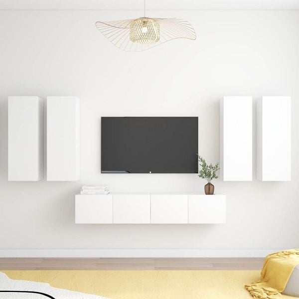 vidaXL 6-tlg. TV-Schrank-Set Weiß Holzwerkstoff, 3078680