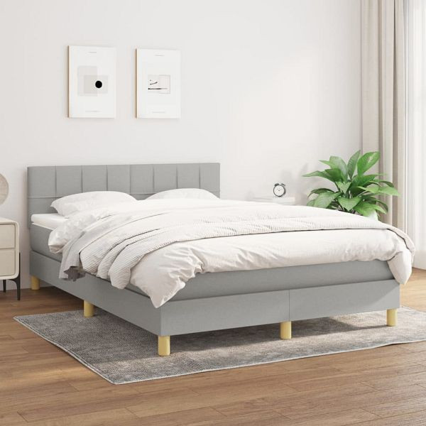 vidaXL Boxspringbett mit Matratze Hellgrau 140x190 cm Stoff, 3140609