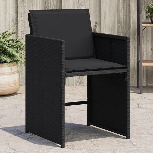vidaXL Gartenstühle mit Kissen 4 Stück Schwarz Poly Rattan, 4007456