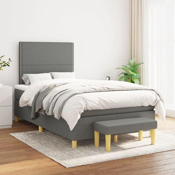vidaXL Boxspringbett mit Matratze Dunkelgrau 120x200 cm Stoff, 3137062