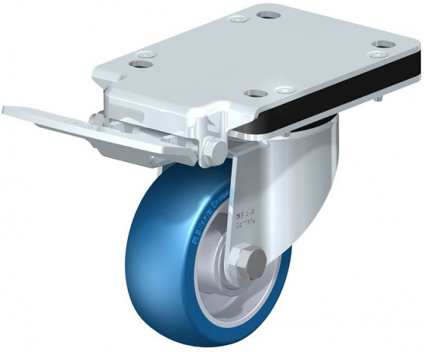 Blickle LK-ALBS 100K-3-IS Stahlblech-Lenkrolle, schwere Ausführung, mit Anschraubplatte & Feststeller, Blickle Besthane® Soft, Blau, 762159