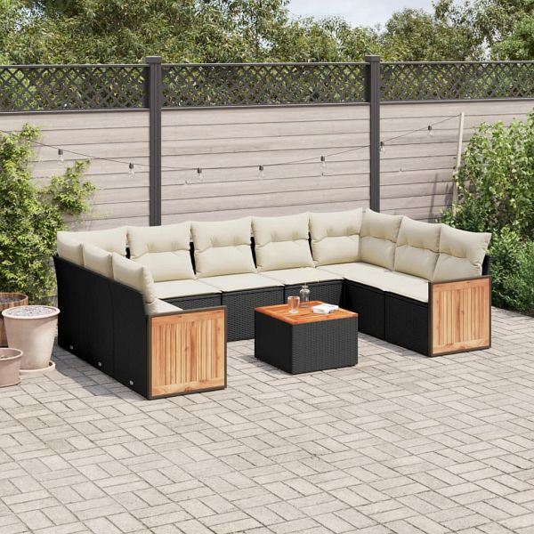 vidaXL 10-teilig Garten-Sofagarnitur mit Kissen Schwarz Poly Rattan, 3227960