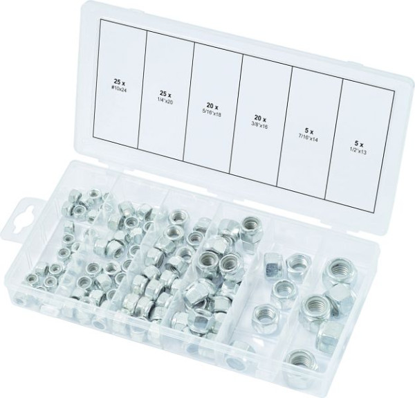 KS Tools Sortiment Muttern, selbstsichernd, UNC, 100-teilig, 970.0480
