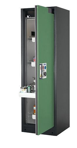 asecos Feuerbeständiger Gefahrstoffschrank Select W-64R, 4 Auszugswannen, Tür grün (rechts), 201008