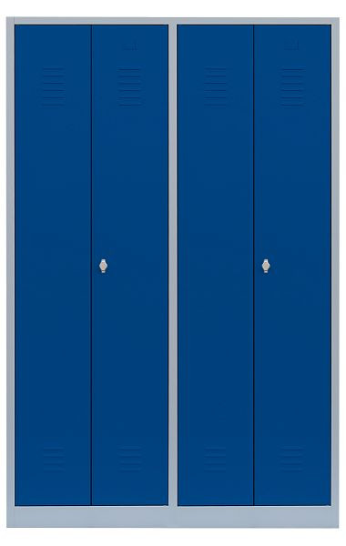 Lüllmann Stahl-Kleiderschrank / Garderobenschrank, 1800 x 1170 x 500 mm, Lichtgrau/Enzianblau, 510441