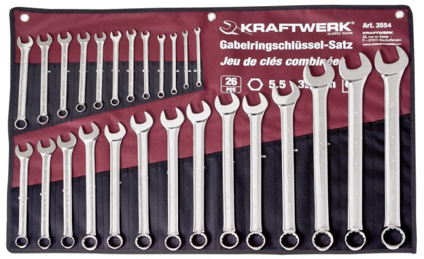 Kraftwerk Gabelringschlüssel Satz 5,5 -32mm 26-teilig in Rolltasche, 3554R