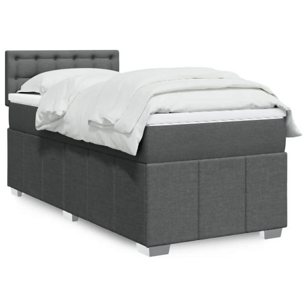 vidaXL Boxspringbett mit Matratze Dunkelgrau 100x200 cm Stoff, 3289294