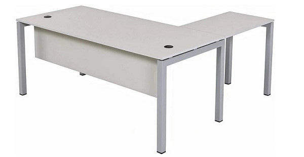 Mades Schreibtisch Tetra, 160 cm, inkl. Anbau rechts/links montierbar, grau Dekor/silber RAL 9006, 152.FRN.51.16.161.02