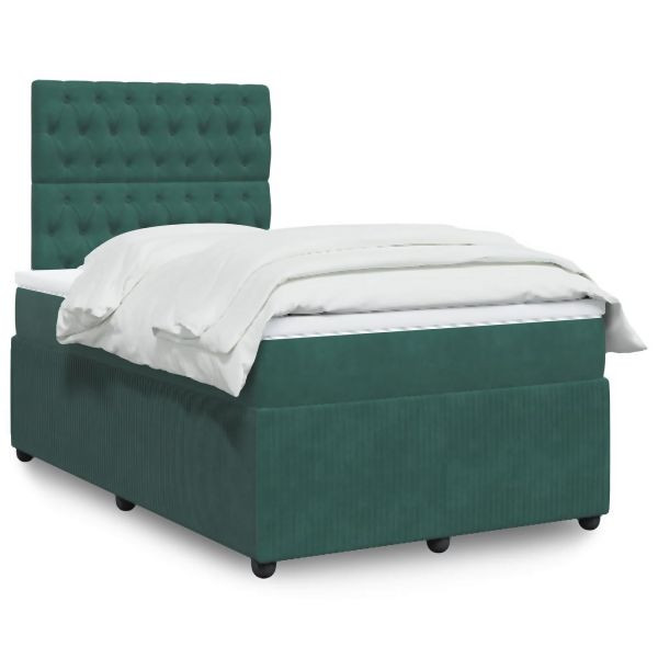 vidaXL Boxspringbett mit Matratze Dunkelgrün 120x190 cm Samt, 3294595