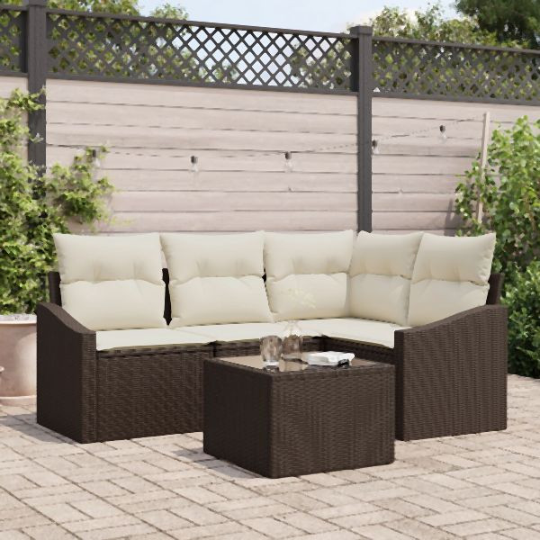 vidaXL Garten Sofa Set Set aus 5 Creme, Braun, 3355377, 8721288356482