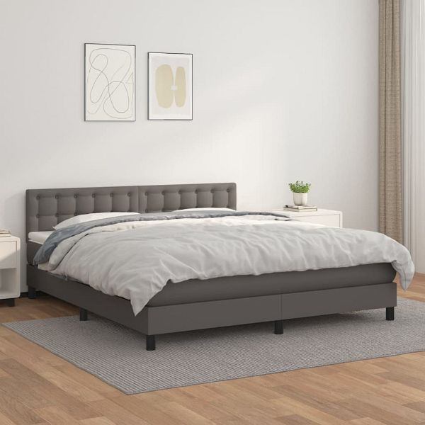vidaXL Boxspringbett mit Matratze Grau 180x200 cm Kunstleder, 3141141