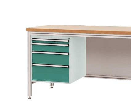Manuflex Gehäuse-Unterbau für ALU-Arbeitstische, Nutzhöhe 500 mm mit 4 Schubfächern, für Tischtiefe 600 mm, Graugrün, ZB4775.0001