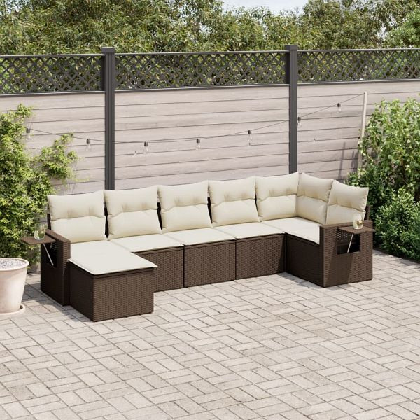 vidaXL 7-teilig Garten-Sofagarnitur mit Kissen Braun Poly Rattan, 3220482
