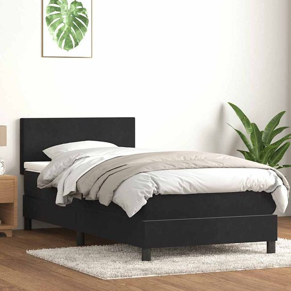 vidaXL Boxspringbett mit Matratze Schwarz 90x220 cm Samt, 3316721