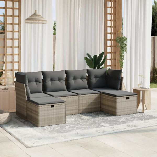 vidaXL 6-tlg. Garten-Sofagarnitur mit Kissen Hellgrau Poly Rattan, 3263238