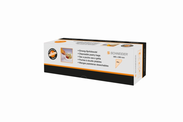 Schneider Einweg-Spritzbeutel PREMIUM GRIP, orange, 590 x 280 mm, 80µ, gerollt, VE: 100 Stück, 391330