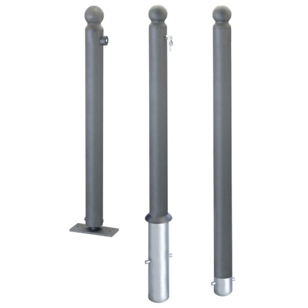 Stein HGS Stahlpoller -Citytrend-, Feststehend, zum Einbetonieren, mit Bodenanker, City C Halbkugelkopf, mit 1 Öse, 14240-c-01