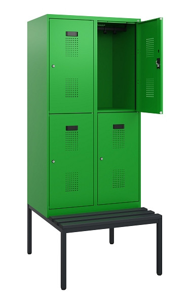 C+P Doppelstöckiger Spind Evolo PLUS, Bank, 4 Fächer, 1950x800x815mm, 6037/6037, Zylinderschloss, Sitzfläche Kunststoff, Sitzbank, 0493505-22 S10161