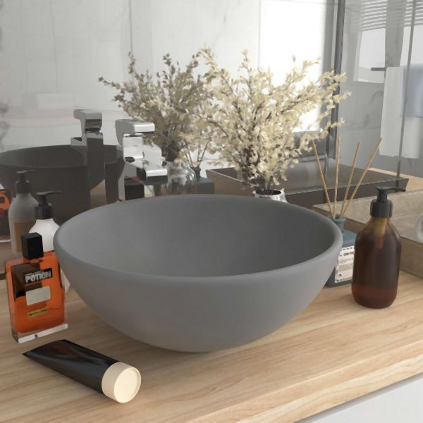 vidaXL Luxus-Waschbecken Rund Matt Hellgrau 32,5x14 cm Keramik, 146971