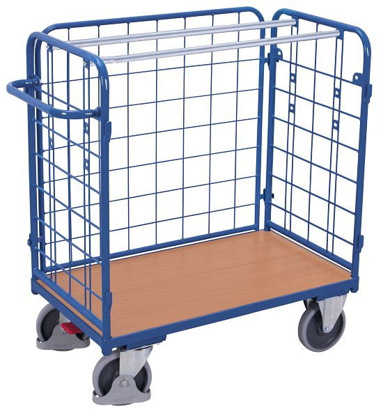 VARIOfit Paket-Dreiwandwagen niedrig, Ladefläche: 1.000 x 700 mm, RAL 5010 enzianblau, sw-700.313