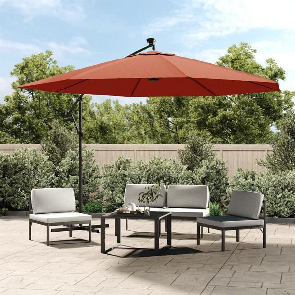vidaXL Ampelschirm mit LED-Leuchten Terrakottarot 350 cm, 313783