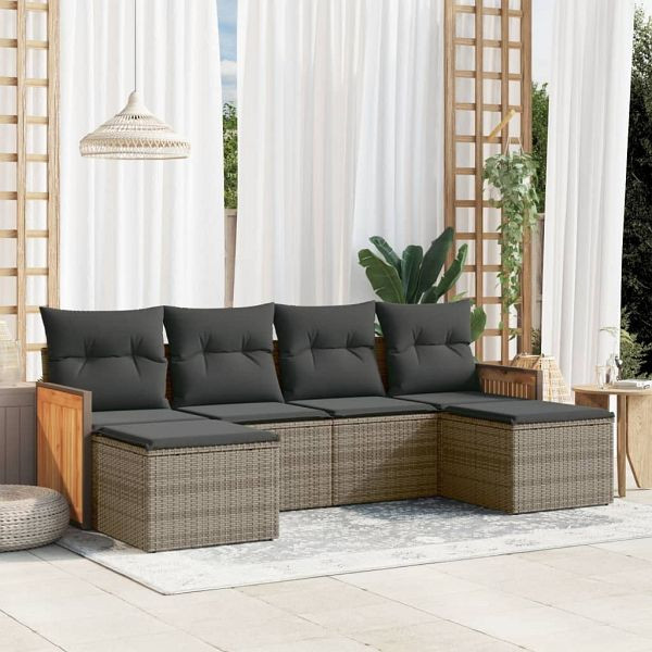 vidaXL 6-teilig Garten-Sofagarnitur mit Kissen Grau Poly Rattan, 3227901