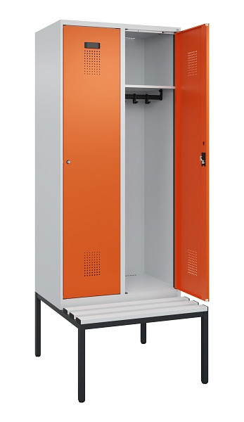 C+P Spind Evolo PLUS, 2 Abteile, 2120x800x815mm, 7035/2004, Haken 4, Zylinderschloss, Sitzfläche Kunststoff, Sitzbank, 0490507-22 S10083