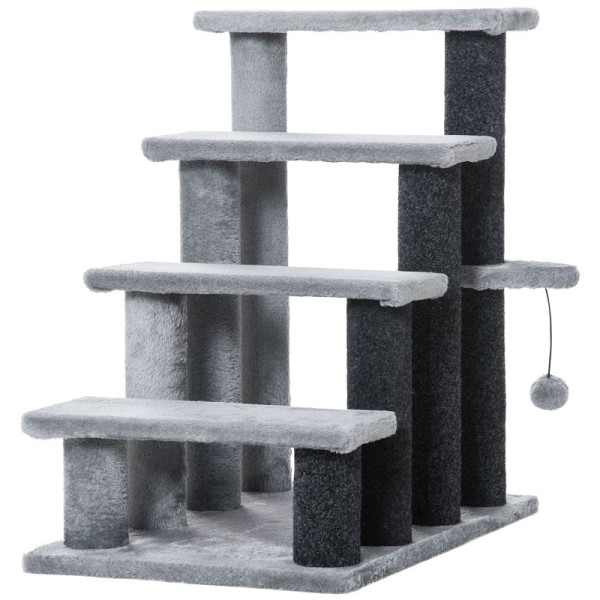 PawHut Katzentreppe 4-stufige Haustiertreppe mit Kratzsäulen Ball Hundetreppe Tiertreppe für Katzen bis 5 kg, D06-092V01
