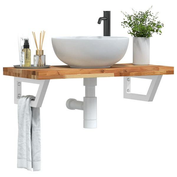 vidaXL Waschbeckenregal Wandmontage Stahl und Akazienholz, 3302746