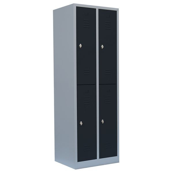 Lüllmann XL Garderobenschrank, 2 Abteile doppelstöckig, H 1950 x B 600 x T 500 mm, lichtgrau/anthrazit, 521228