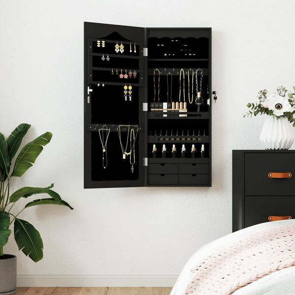 vidaXL Schmuckschrank mit Spiegel Wandmontage Schwarz 37,5x10x90 cm, 353224