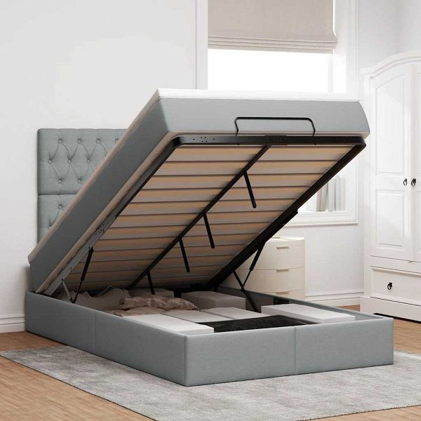 vidaXL Ottoman-Bett mit Matratze Hellgrau 120x200 cm Stoff, 3313230