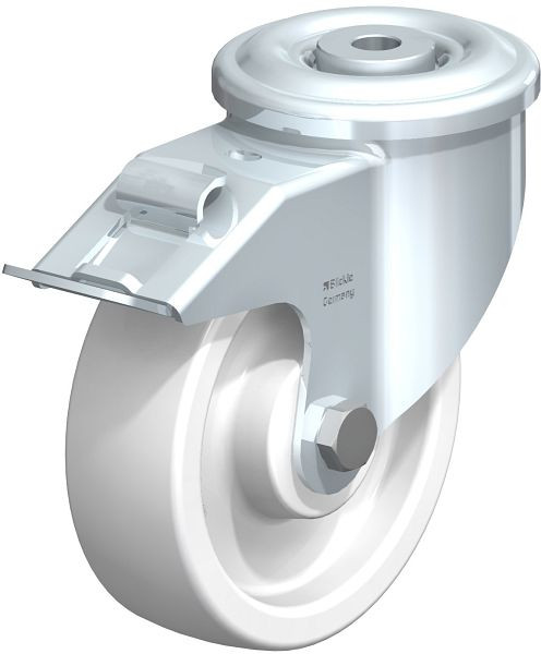 Blickle LKR-SPO 125G-FI Stahlblech-Lenkrolle, schwere Ausführung, mit Rückenloch & Feststeller, Polyamid, Weiß, 620088