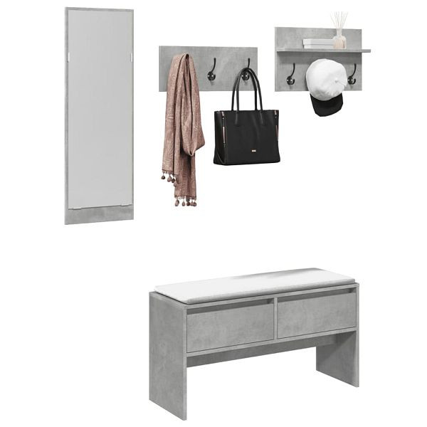vidaXL 4-teilig Flurmöbel-Set Betongrau Holzwerkstoff, 847922
