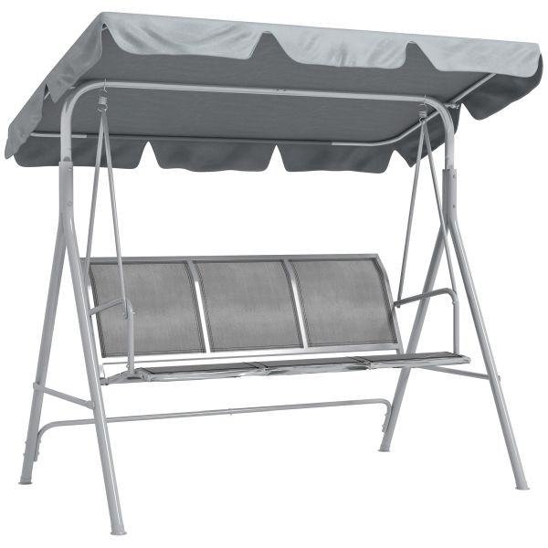 Outsunny Hollywoodschaukel 3-Sitzer Gartenschaukel Schaukelbank mit Dach Metall Grau+Silber 170 x 110 x 153 cm, 84A-059LG