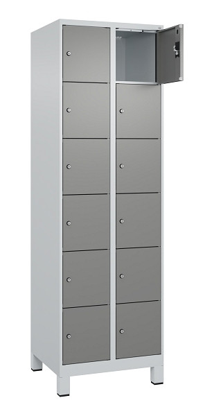 C+P Schließfachschrank Evolo PLUS, mit Füßen, 12 Fächer, 1950x600x500mm, 7035/0, Frontfarbe 0005000 RDS Stahlgrau, 049010-206 S10014