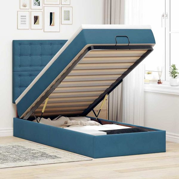 vidaXL Ottoman-Bett mit Matratzen & LEDs Dunkelblau 90x200 cm Samt, 3314442
