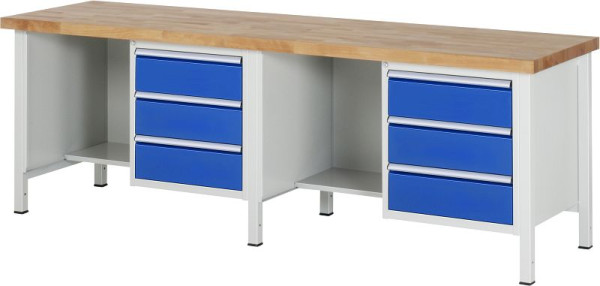RAU Werkbank Serie 8000 - Gestell-Bauweise (Schweißgestell), 2 Unterbau-Container (3x Schublade, Ablageboden), 2500x840x700 mm, 03-8452A2-257B4S.11