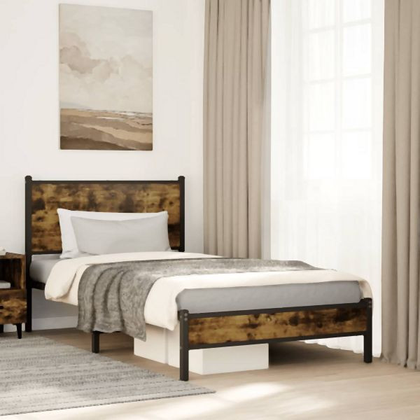 vidaXL Metallbett ohne Matratze Räuchereiche 100x190 cm, 4007808