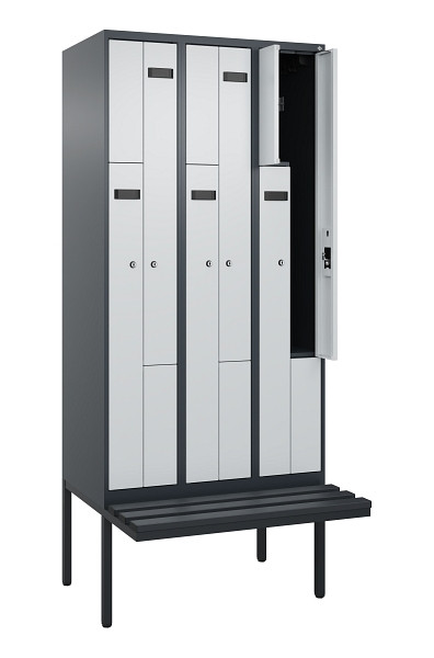 C+P Z-Spind Evolo PLUS, Bank, 6 Fächer, 2120x900x815mm, 7016/7035, Zylinderschloss, Material Sitzfläche Kunststoff, 0490437-306 S10098