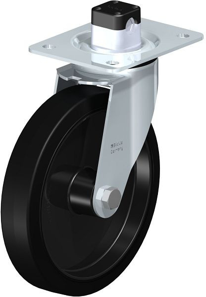 Blickle LE-POEV 201R-CS11 Stahlblech-Lenkrolle mit Anschraubplatte & Zentralfeststeller, Elastik-Vollgummi, Schwarz, 850249