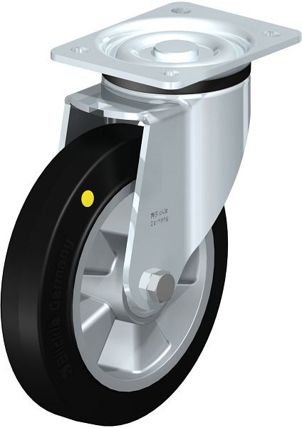 Blickle LK-ALEV 200K-EL Stahlblech-Lenkrolle, schwere Ausführung, mit Anschraubplatte, Elastik-Vollgummi, Schwarz, 852003