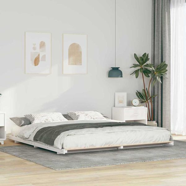 vidaXL Bodenbettgestell Weiß 200 x 200 cm Massivholz Kiefer, 873059
