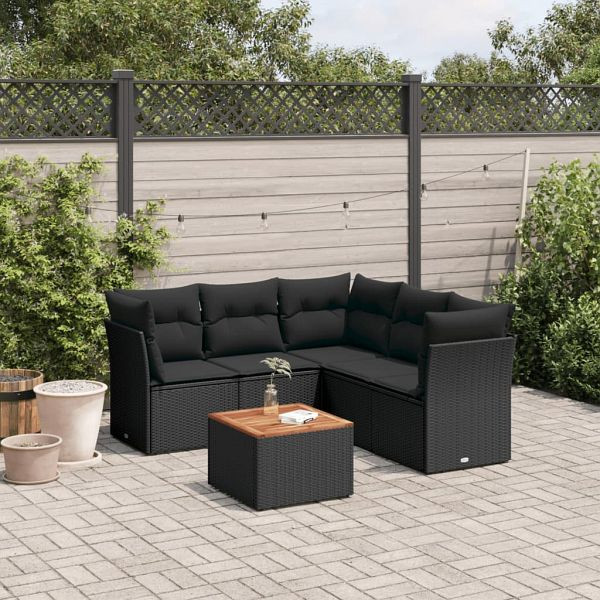 vidaXL 6-tlg. Garten-Sofagarnitur mit Kissen Schwarz Poly Rattan, 3255964