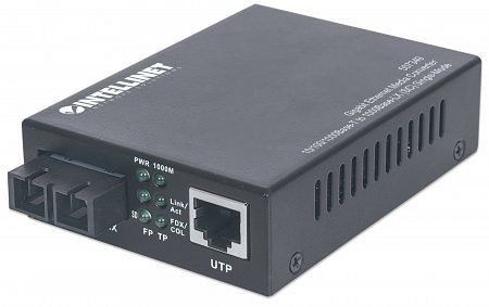 INTELLINET Gigabit Ethernet Singlemode Medienkonverter, 10/100/1000Base-T auf 1000Base-LX (SC) Single Mode, 20 km, 507349
