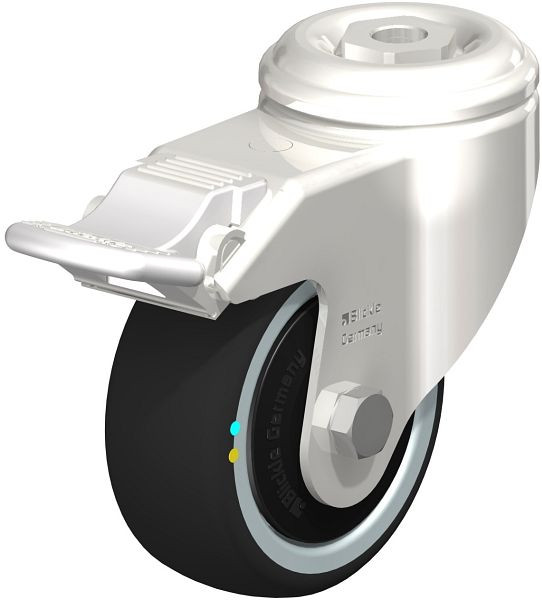 Blickle LKRXA-PATH 80KD-11-FI-ELS-FK Edelstahl-Apparate-Lenkrolle mit Rückenloch & Feststeller, Thermoplastisches Polyurethan, Grau, 853406