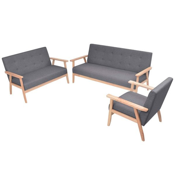 vidaXL Sofa-Set 3-teilig Stoff Dunkelgrau, 274926, 8718475587729