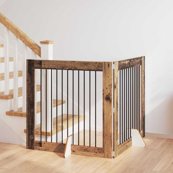vidaXL Hundetor mit Ständern 2-teilig Altholz 100 x 100 cm Holzwerkstoff, 892029
